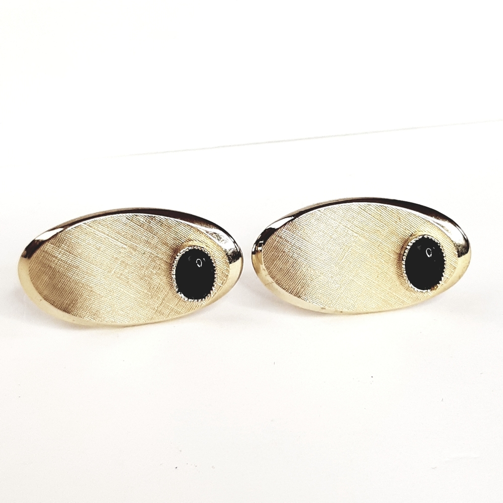 Vintage SWANK Cuff Links Onyx Curved